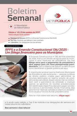 Imagem da notícia BOLETIM SEMANAL Nº 45 - 13 DE OUTUBRO DE 2025
